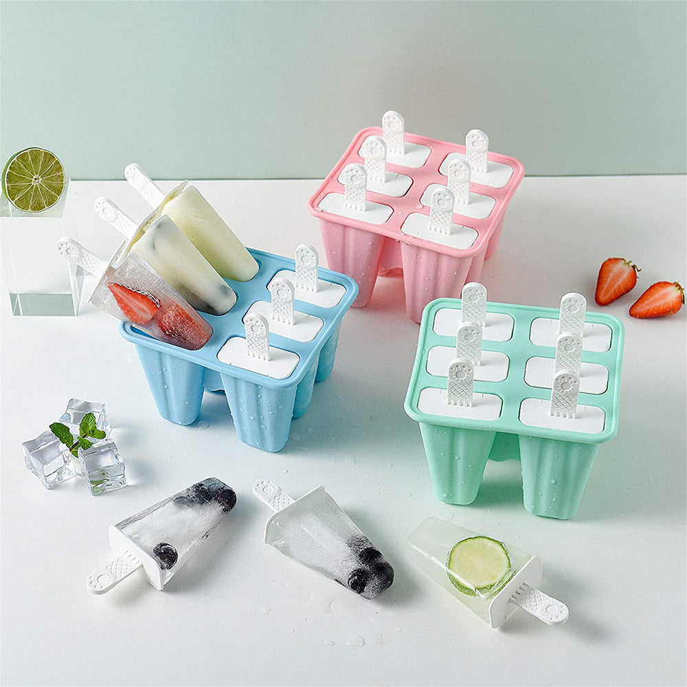6 Cavity Ice Cream Mould Block Popsicle Molds Ice Lolly Mold With Sticks