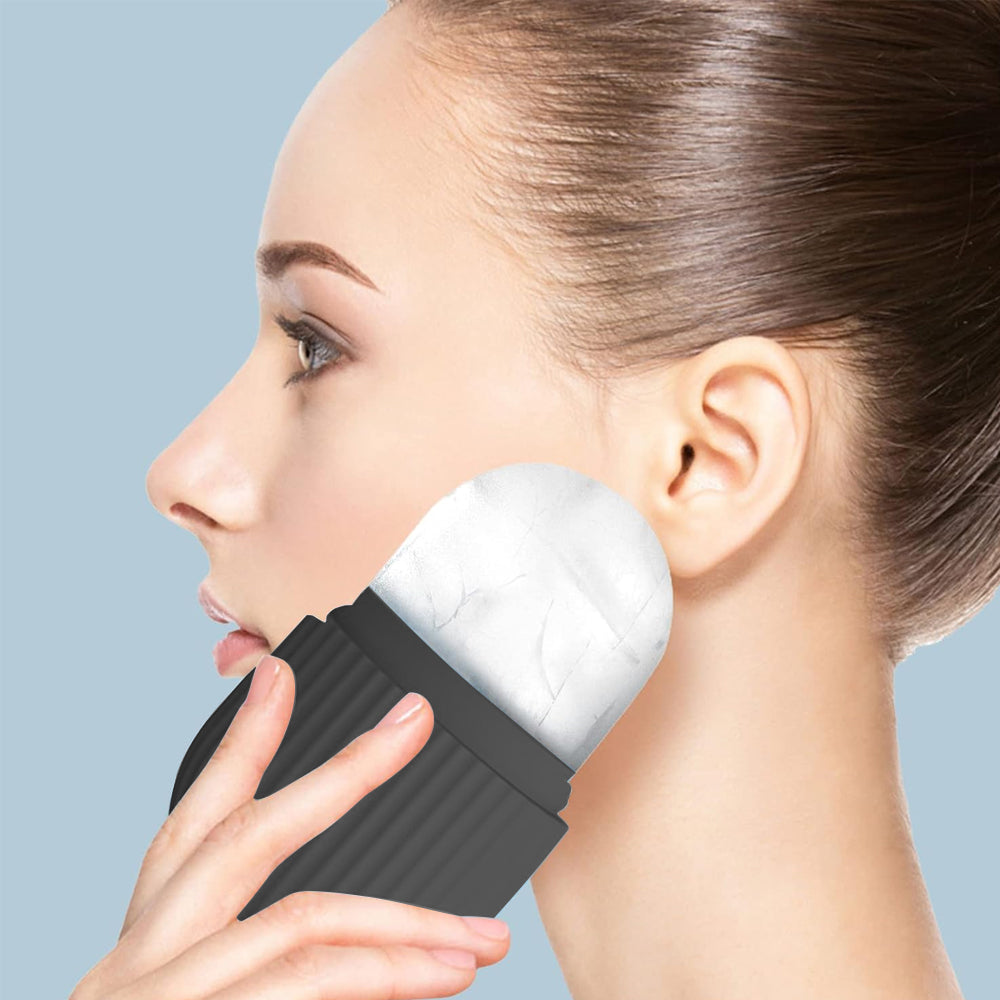 2Pcs Reusable Silicone Ice Facial Cube Massager Ice Roller-Black and Purple
