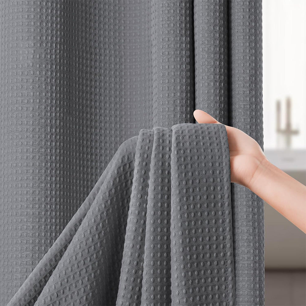 Waffle Weave Water Resistant Shower Curtain with 12 Rustproof Rings-Grey