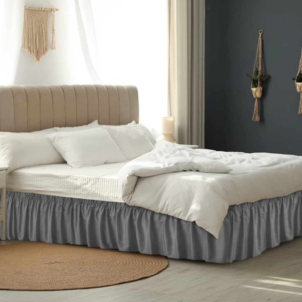 2Pcs Wrap Around Dust Ruffles Bed Skirt with Adjustable Elastic Belt