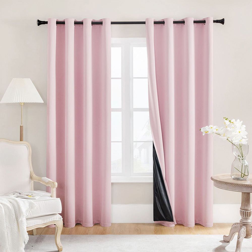2 Pack 100 Percent Blackout Curtains with Black Liner for Bedroom Living Room and Office-Pink