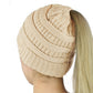 Women Girls Winter Cable Knit Ponytail Beanie High Bun Crochet Hat