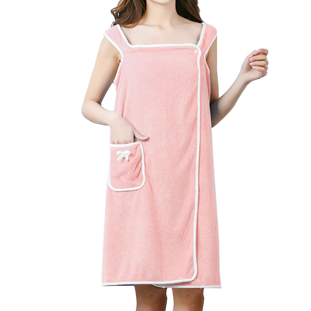 135x80CM Coral Fleece Bath Towel Wearable Wrap Absorb Bathrobe With Pocket