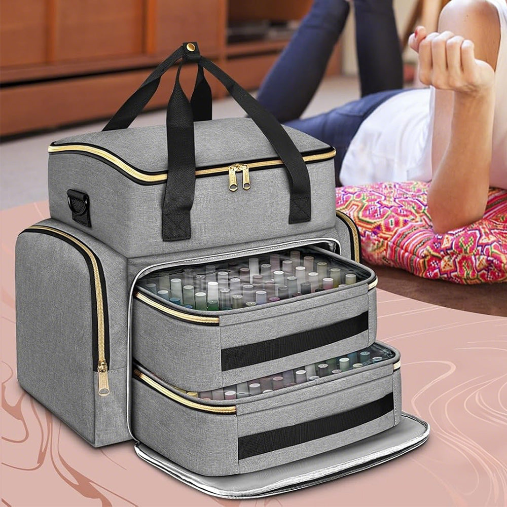 Double Layer Portable Nail Polish Organizer Bag with Removable Pouches for Travel