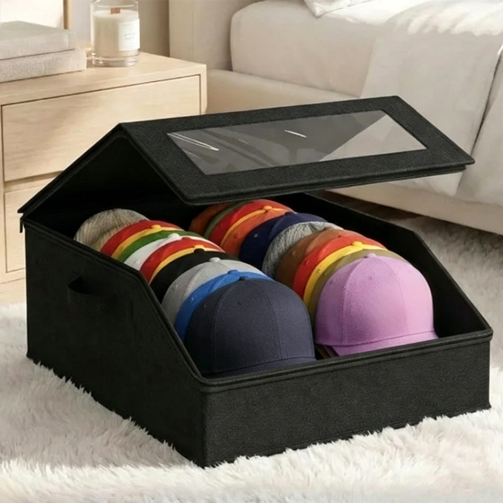 Large Capacity Hat Organizer Box Holds 30 Hats for Baseball Cap Wide Brim Cap