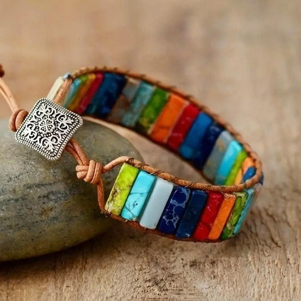 7 Chakra Boho Leather Wrap Bracelet