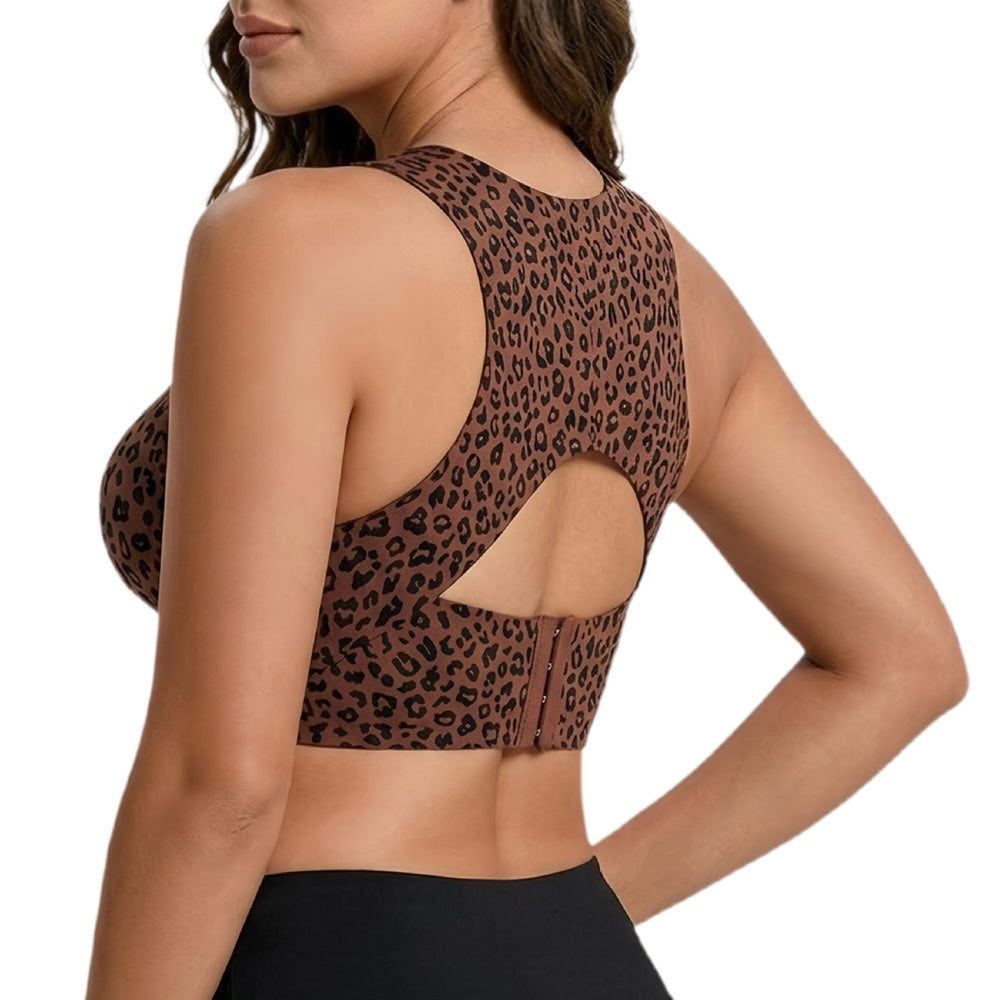 Wireless Front Closure Seamless Full Coverage Cross Back Bra for Women-Brown
