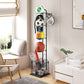 4 Tier Sports Equipment Ball Storage Rack with Basket and Hooks