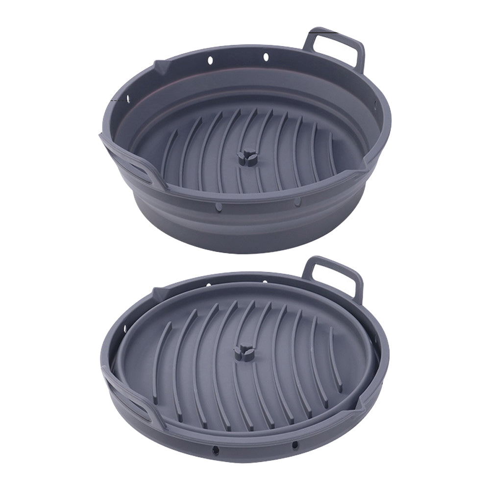 Reusable Foldable Round Silicone Air Fryer Baking Tray with Handles