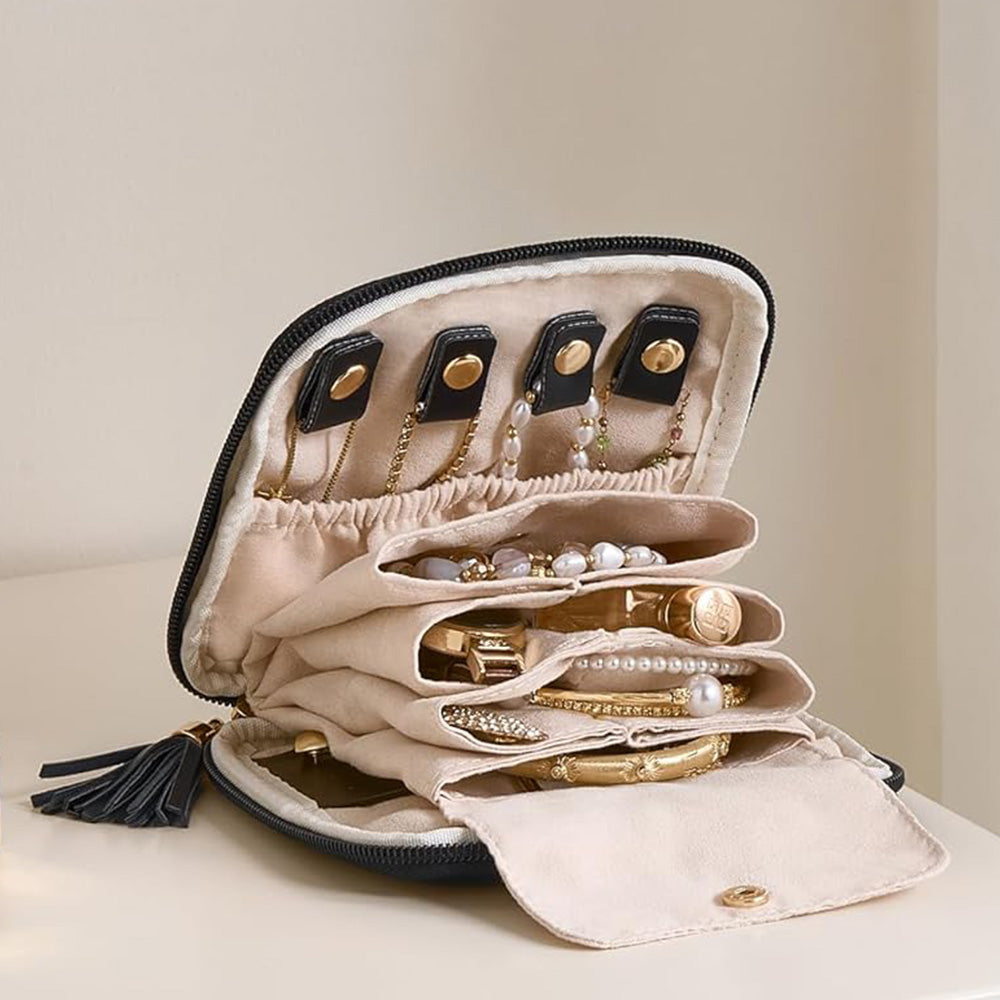 PU Multi Compartment Travel Jewelry Organizer Bag with Velvet Lining