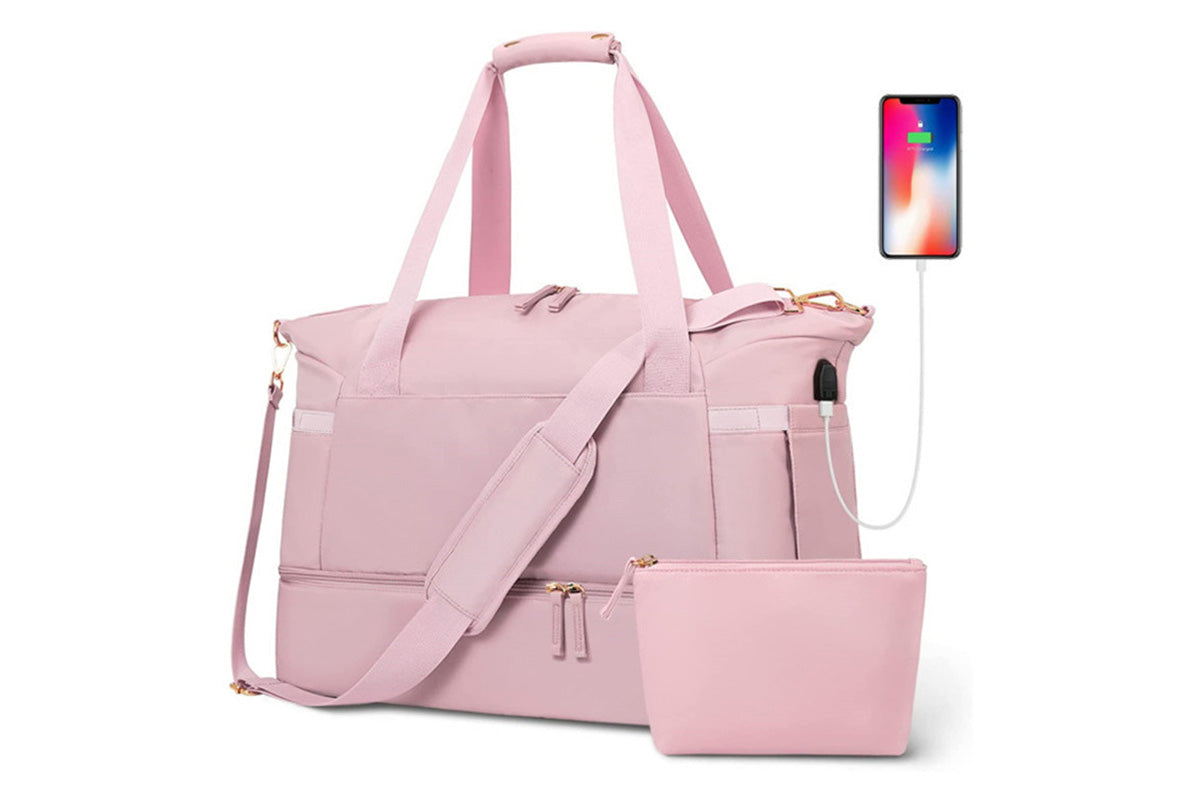 37L Women Fitness Travel Bag Waterproof Pocket USB Charging Carry On Overnight Bag