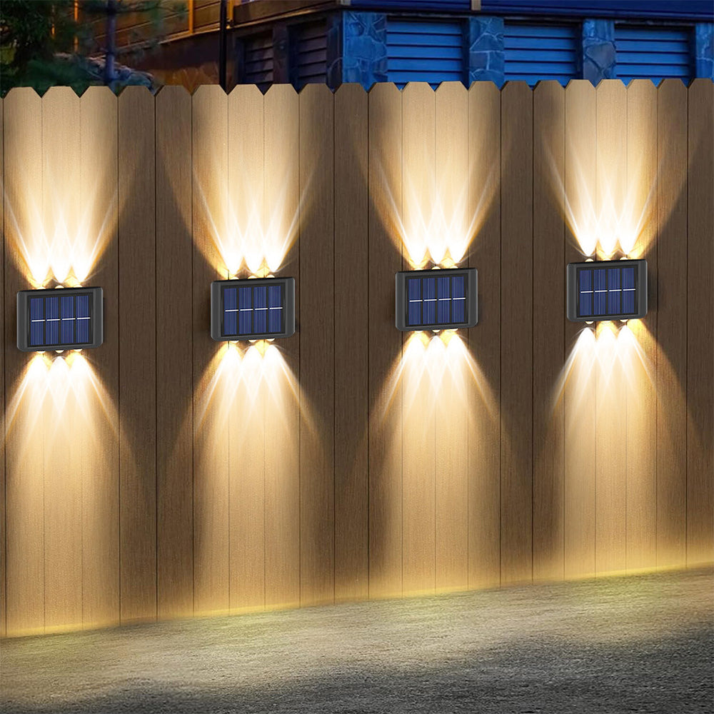 4Pcs Solar Wall Light for Outdoor Fence Waterproof Convex Lens Design