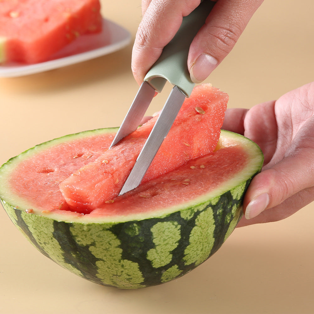 2Pcs 3-in-1 Stainless Steel Watermelon Fork Slicer