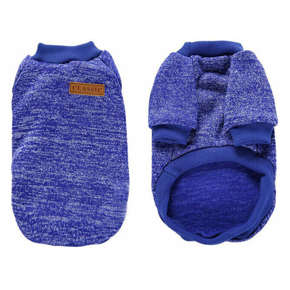 Dog Sweatshirt Pullover Classic Round Neck Soft Clothes for Small Medium Dogs Cats-Blue