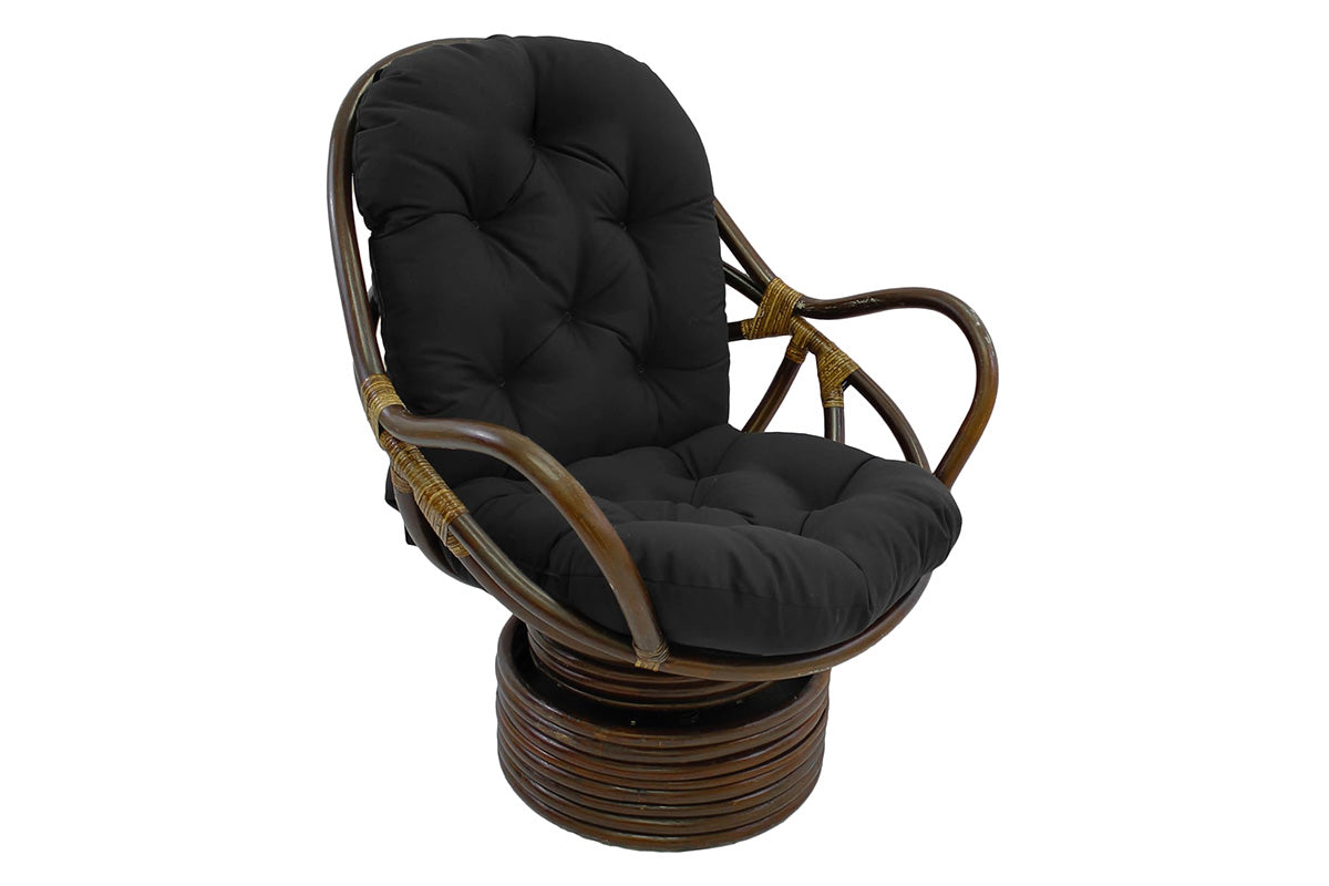 Solid Twill Swivel Rocker Chair Cushion High Back Water Resistant Pad-Black