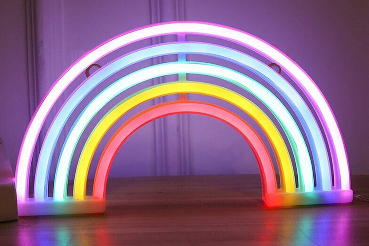 LED Cat Rainbow Neon Sign Lights Bedside Night Light Lamp Bedroom Wall Decoration