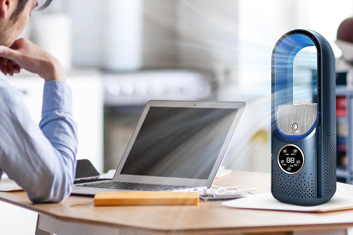 Desk Bladeless Fan with Humidifier USB-Powered Portable Air Conditioner Fan with LED Display