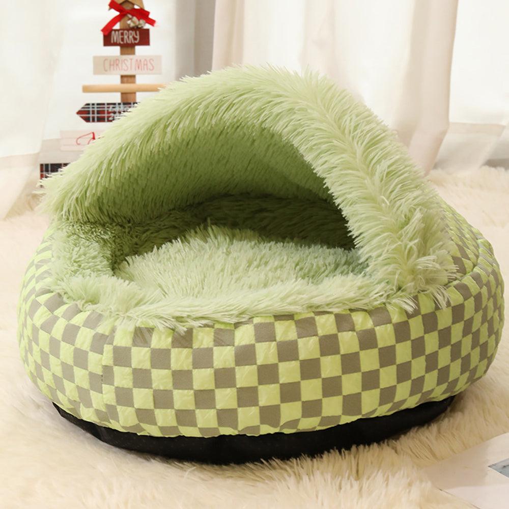 Plush Cushioned Hooded Winter Pet Bed