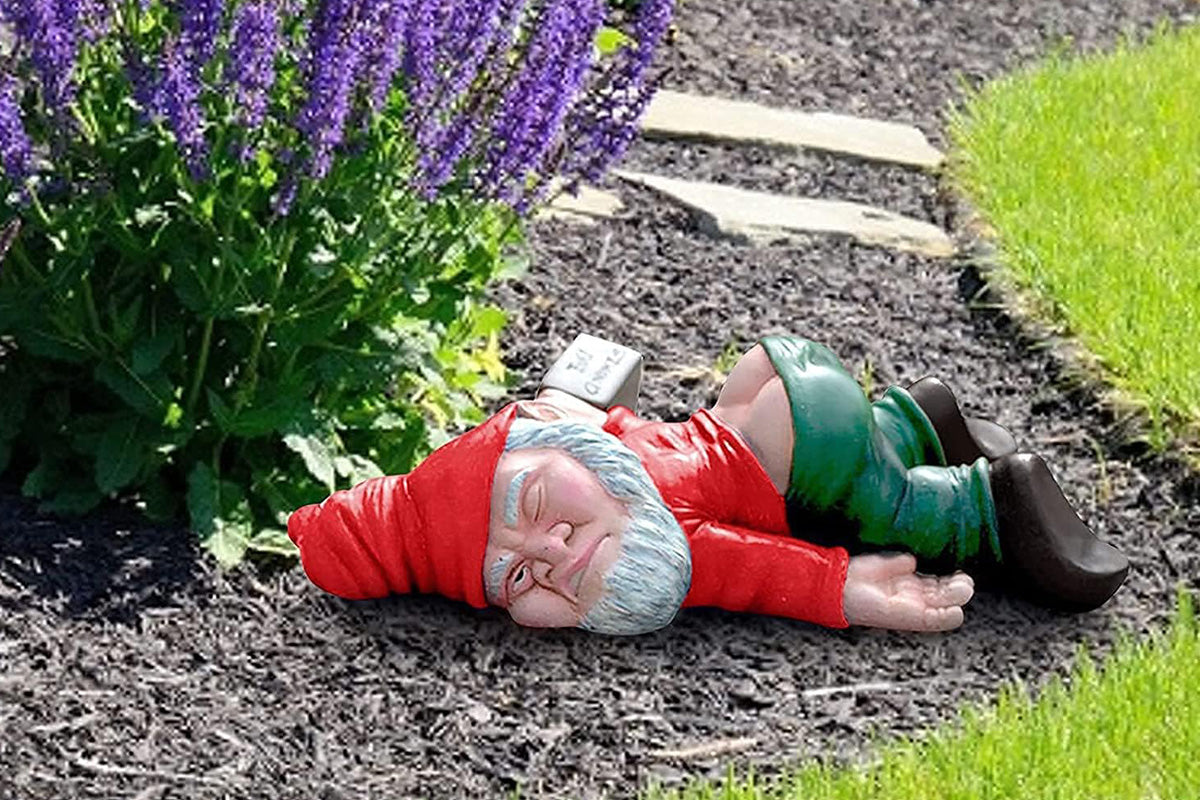Funny Drunk Garden Gnome Patio Ornament Rude Passed Out Statue for Yard Decor