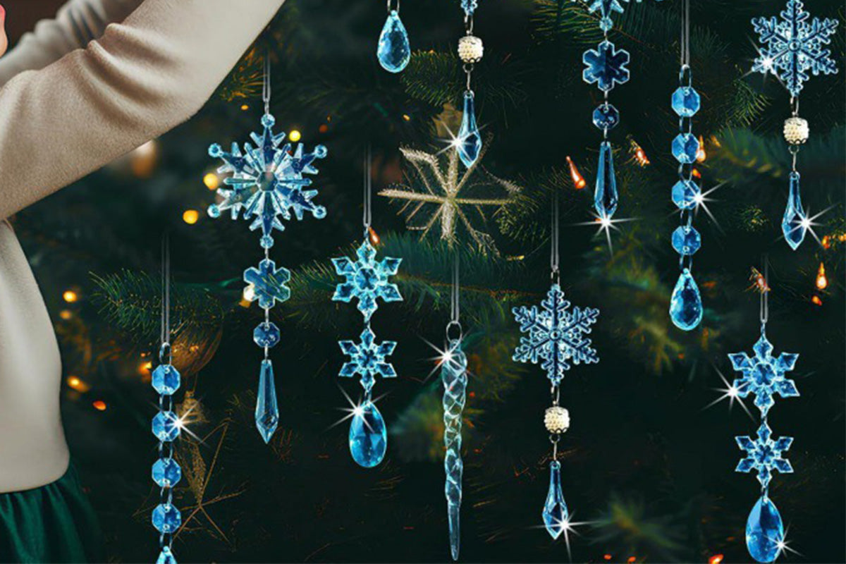 18Pcs Hanging Acrylic Christmas Snowflake Icicle Drop Ornaments for Xmas Tree