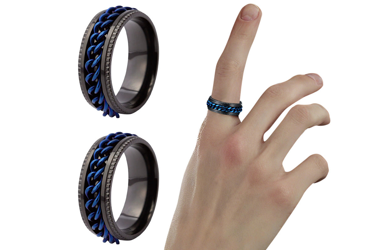 Fidget Rings Anxiety Spinner Rings Stainless Steel Chain Rings-Blue