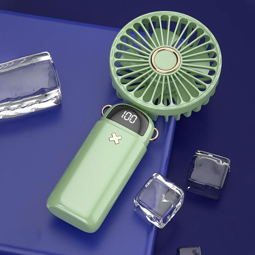 Handheld Fan With LED Display Foldable Hanging Neck Fan Rechargeable Portable Fan