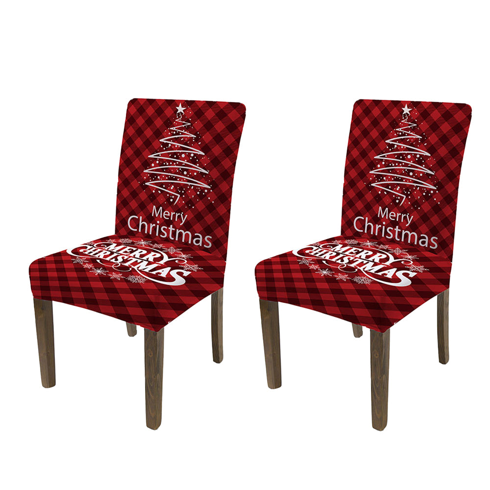 2Pcs One-piece Christmas Stretch Dining Room Chair Protector Cover-Merry Christmas