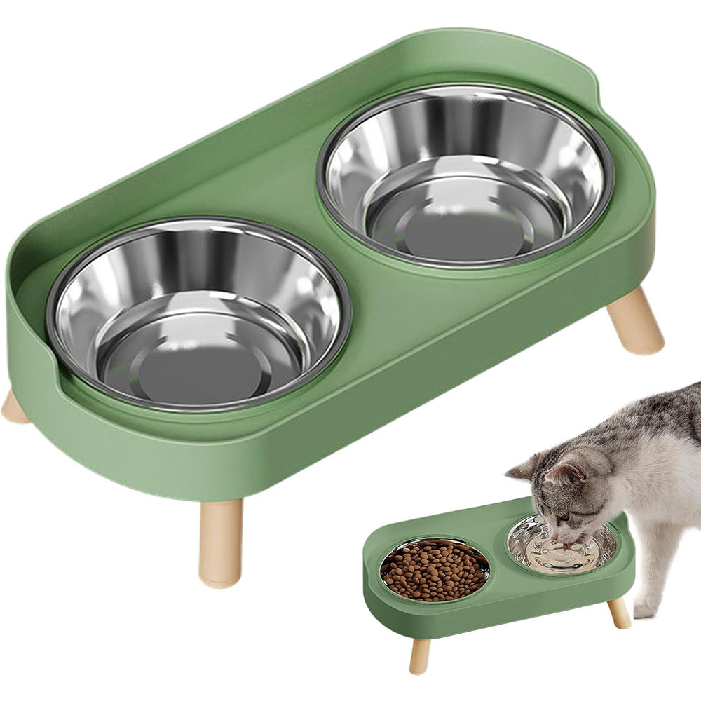 Elevated Double Stainless Steel Pet Food and Water Bowl Set