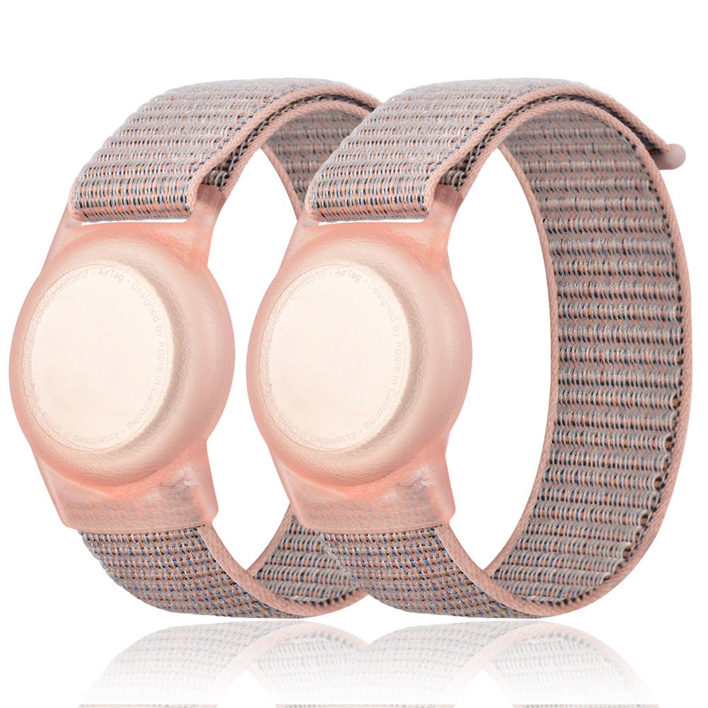 2PCS Soft Nylon Wristbands for Airtag Adjustable Bracelet for Airtag for Little Ones Adults-Pink