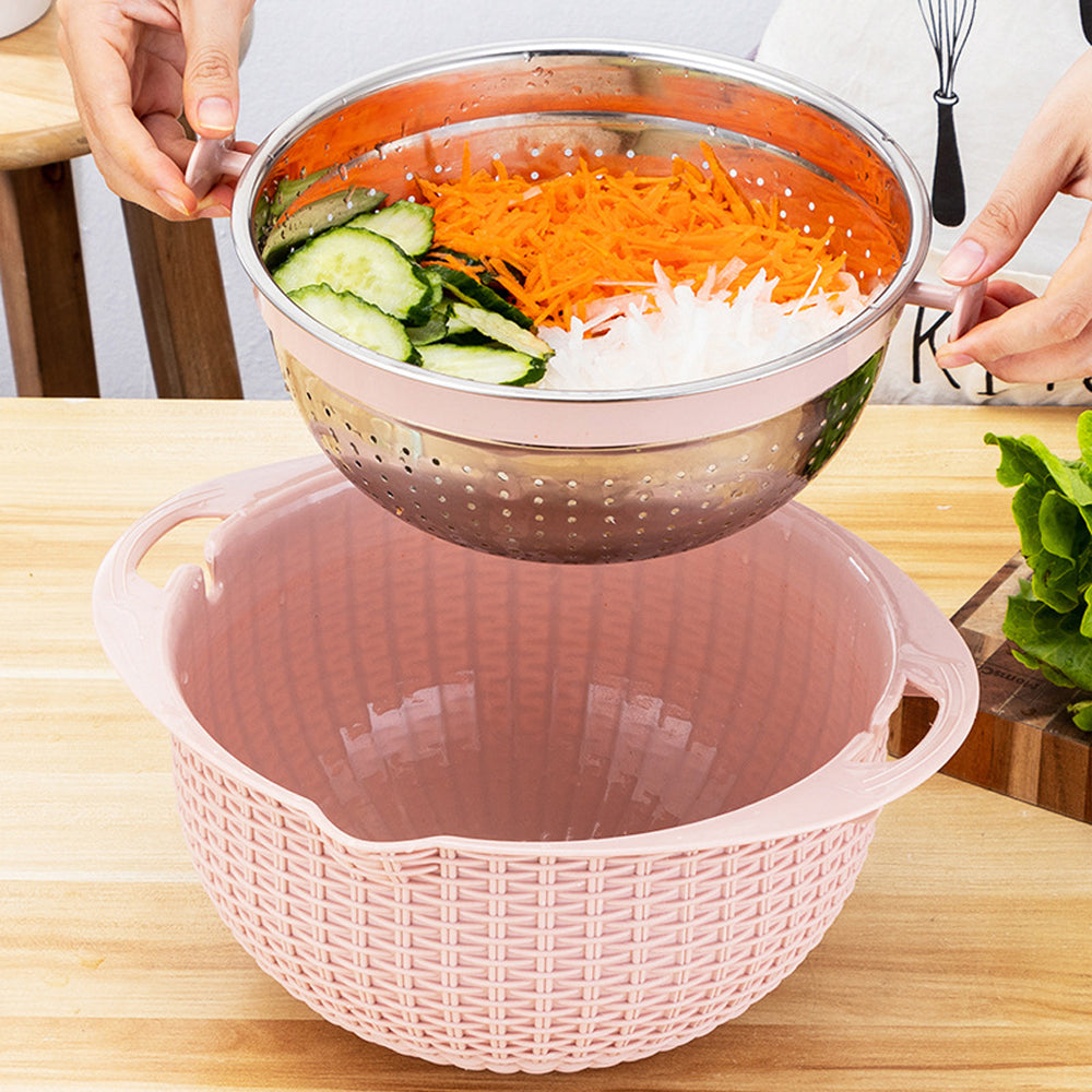 4 In 1 Double-layer Rotatable Colander Bowl Set with Lid and 3 Blades