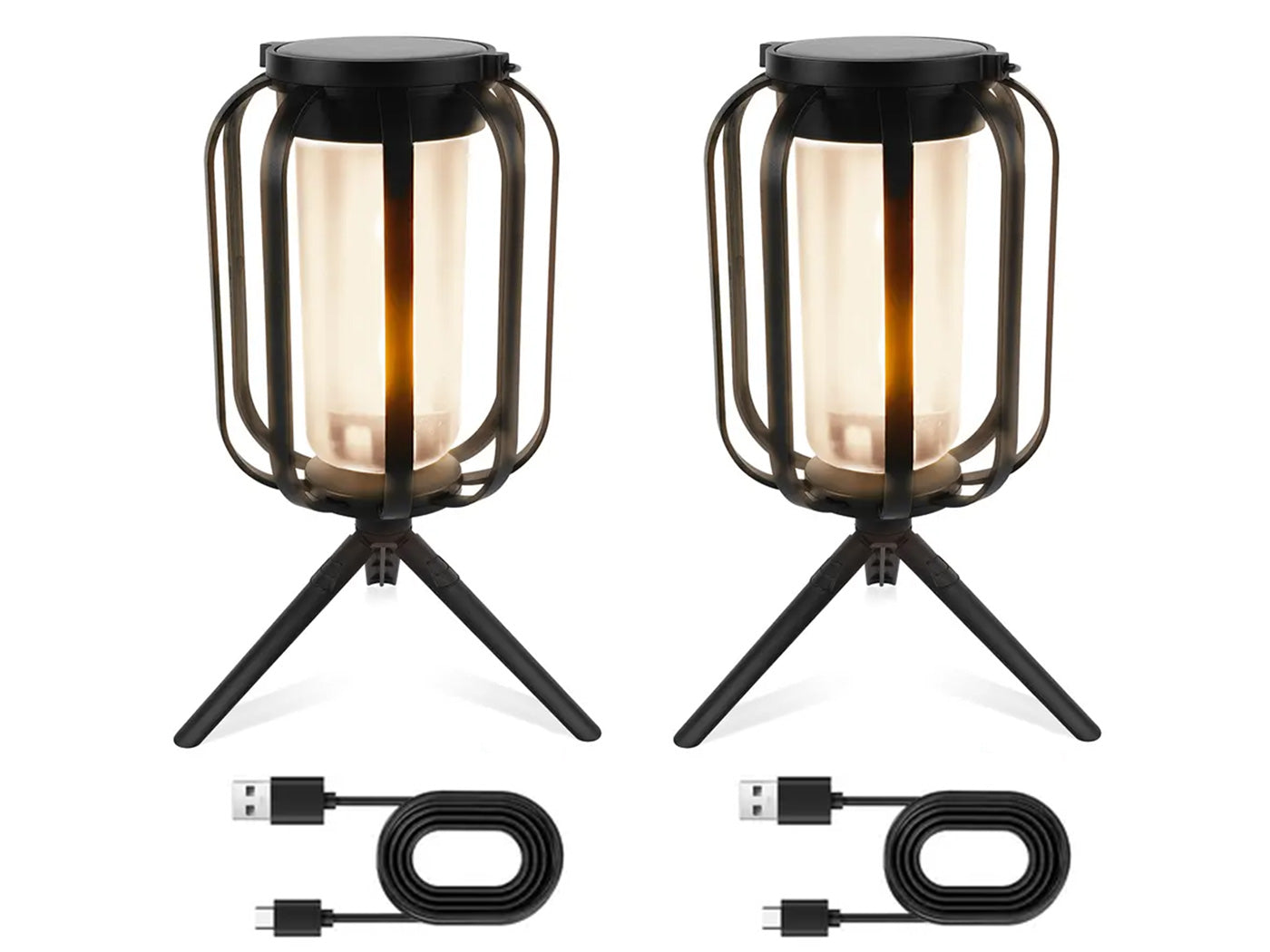 Solar Lantern with Tripod Flickering Flame Solar Outdoor Lights 4 Lighting Modes