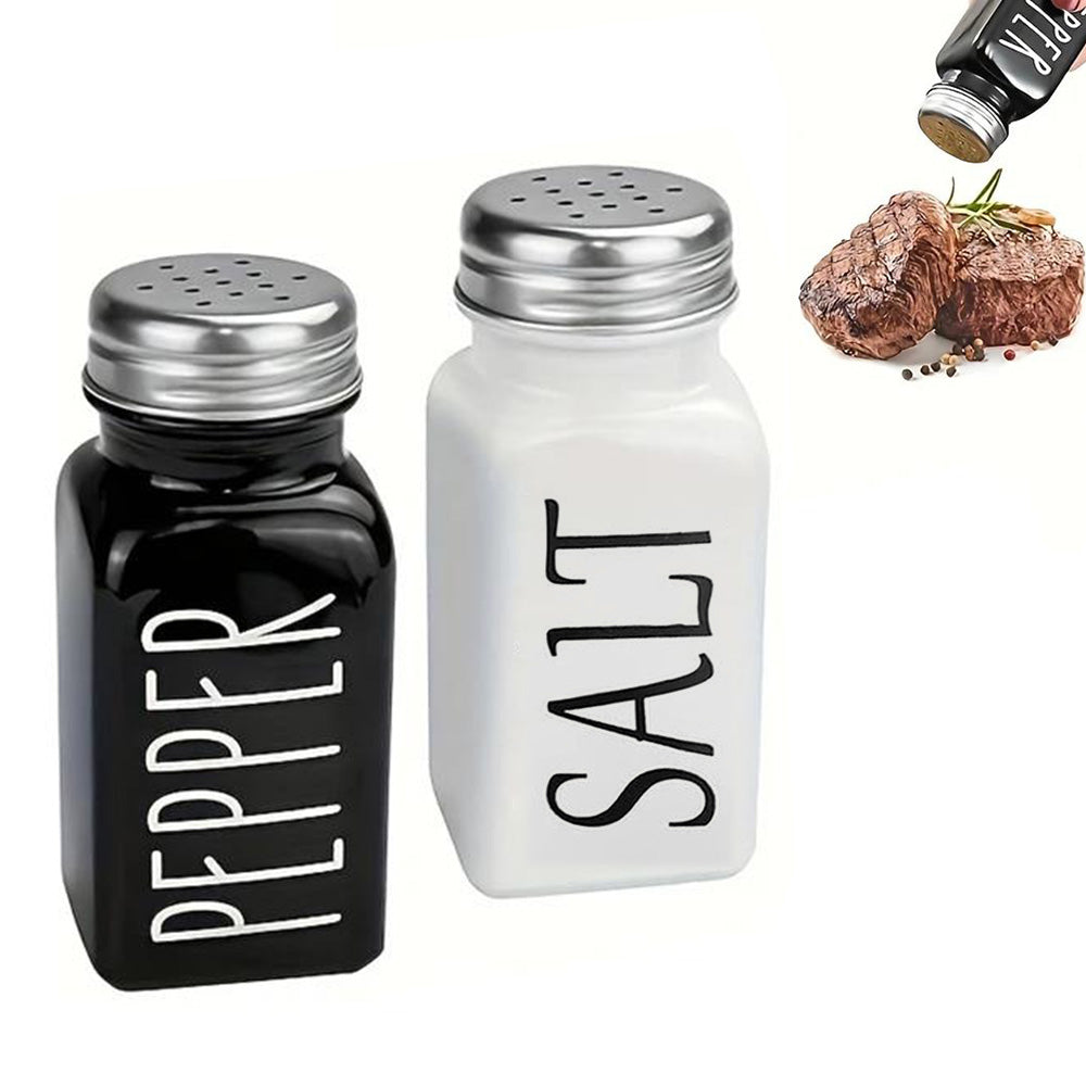 2Pcs Kitchen Salt and Pepper Shakers Set with Stainless Steel Lids for Restaurants