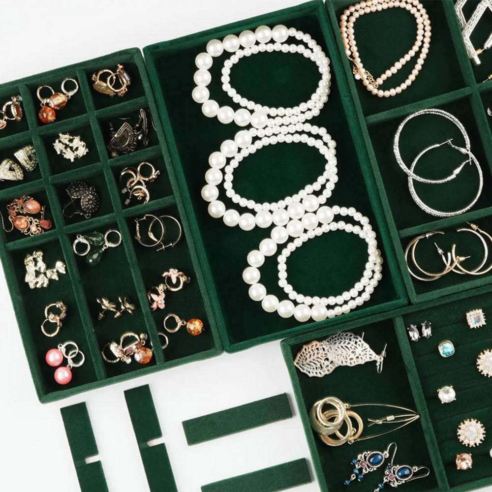4pcs Stackable Jewelry Organizer Boxes Set for Earrings Rings Necklaces Bracelets