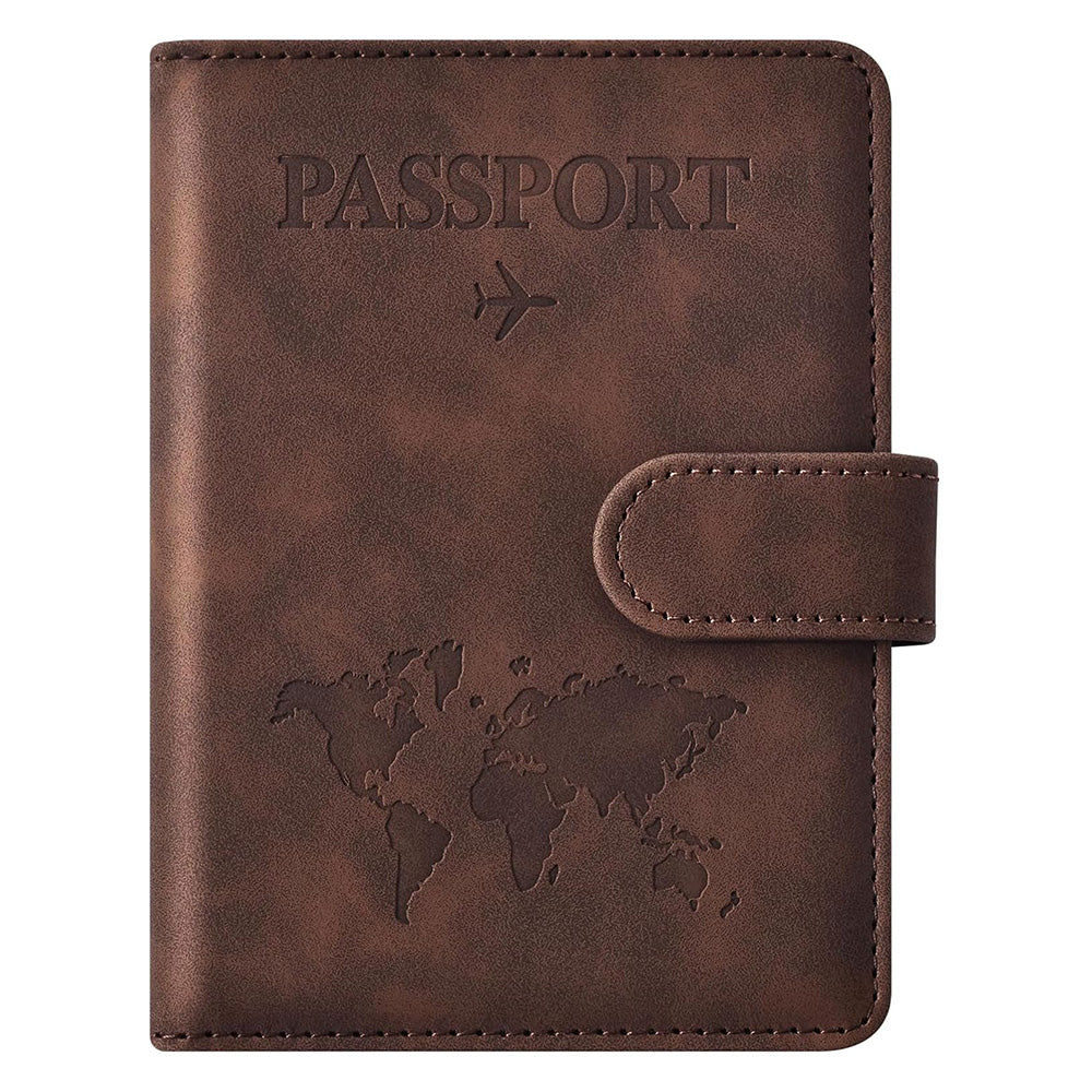 Passport Holder RFID Blocking Leather Cover Wallet With Closure For Travel Essentials