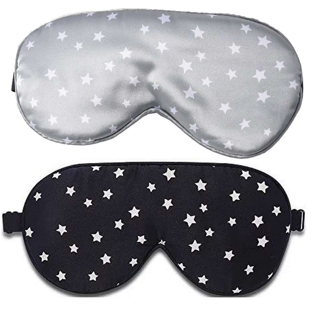 2Pcs Pure Mulberry Silk Travel Sleeping Mask with Adjustable Strap-Grey+Black