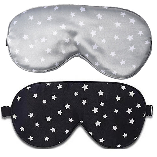 2Pcs Pure Mulberry Silk Travel Sleeping Mask with Adjustable Strap-Grey+Black