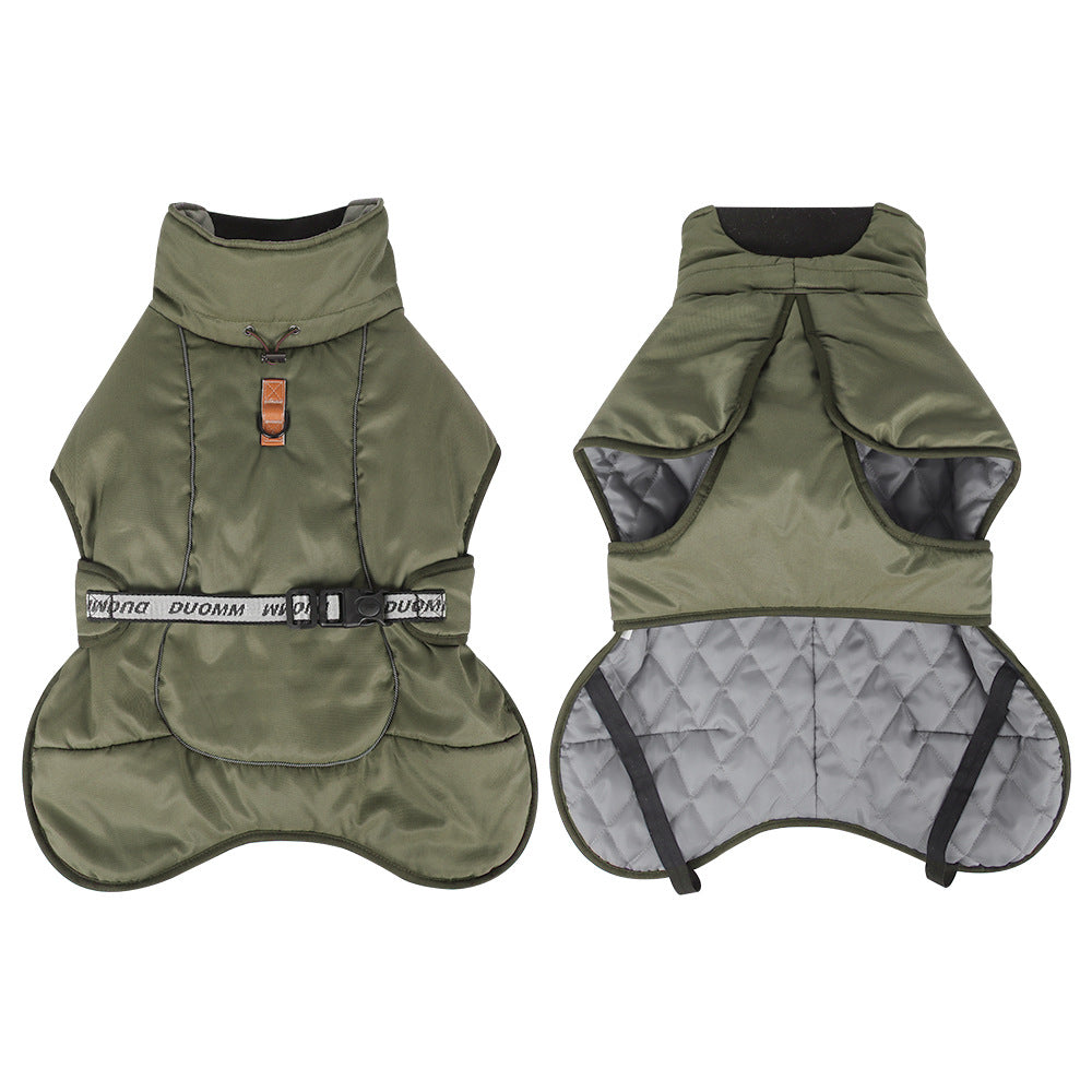 Waterproof Dog Jacket Winter Coat with Buckle and Reflective Strips-Green