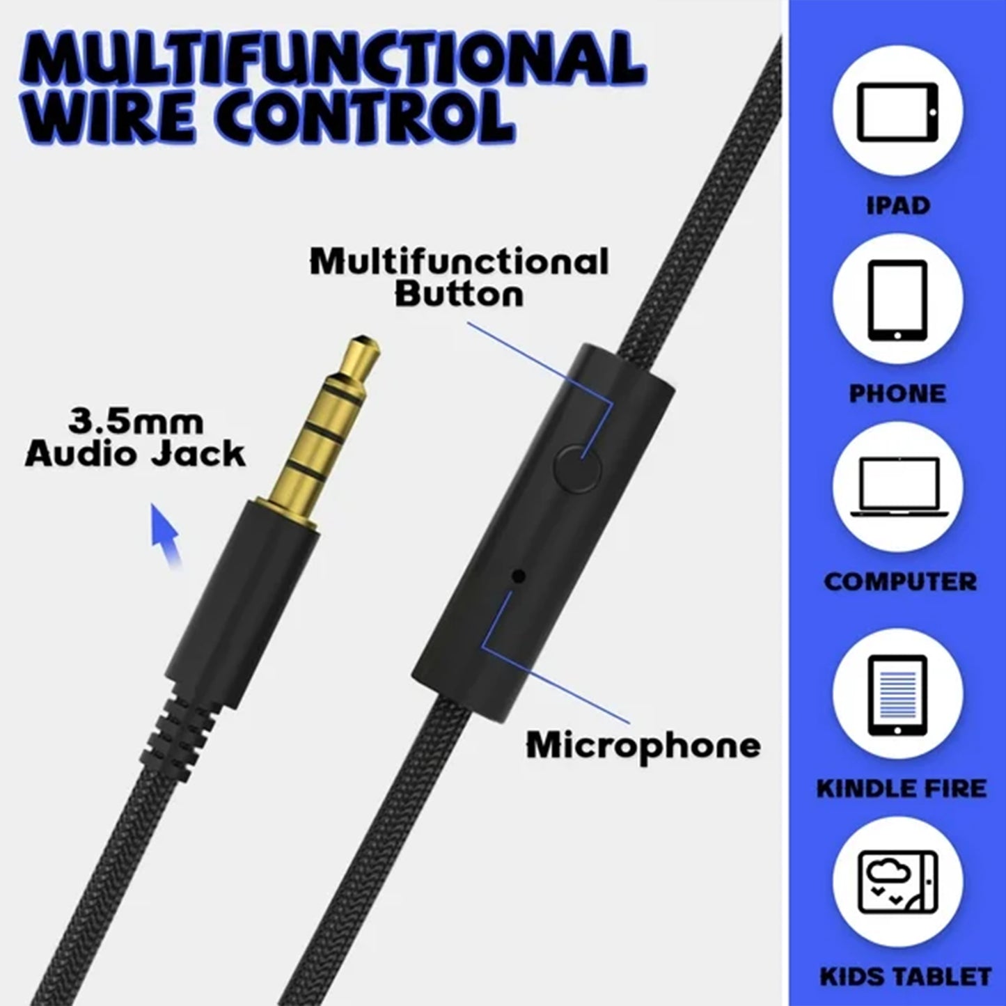 3.5mm Wired Gaming Headset MIC Headphones for PC Mac Laptop Phone