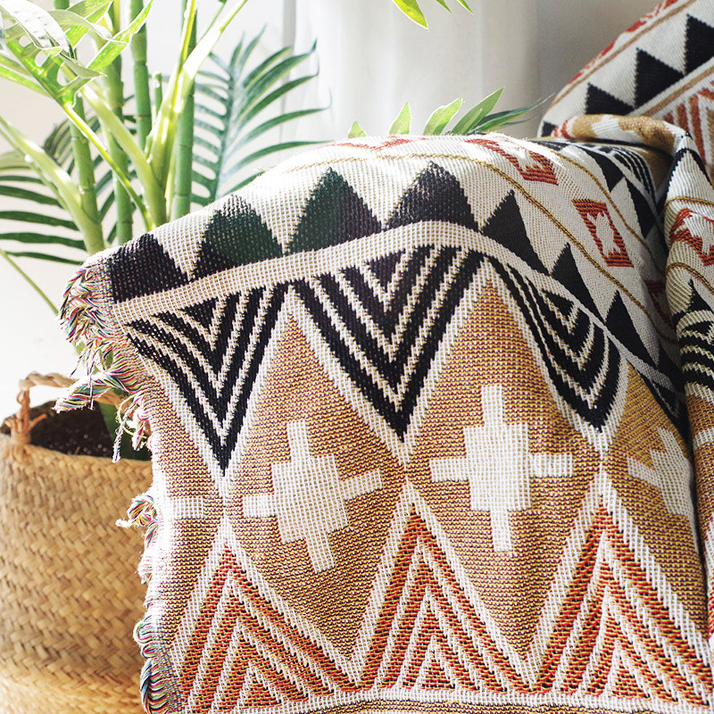 130x160cm Aztec Throw Blanket Bohemian Sofa Throw Blanket with Tassels