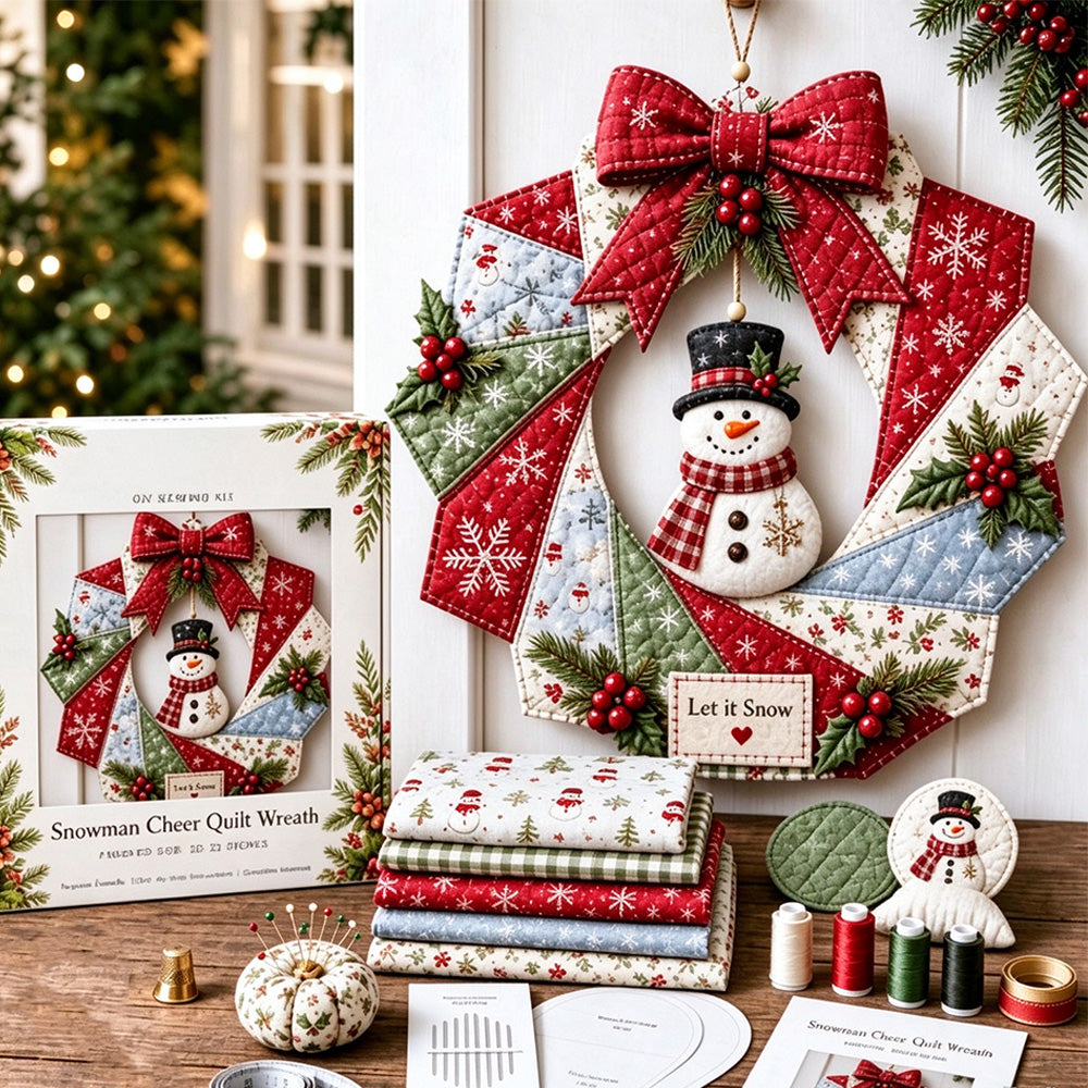 Christmas Quilted Wreath DIY Sewing Kit with Precut Fabric for Door Decor