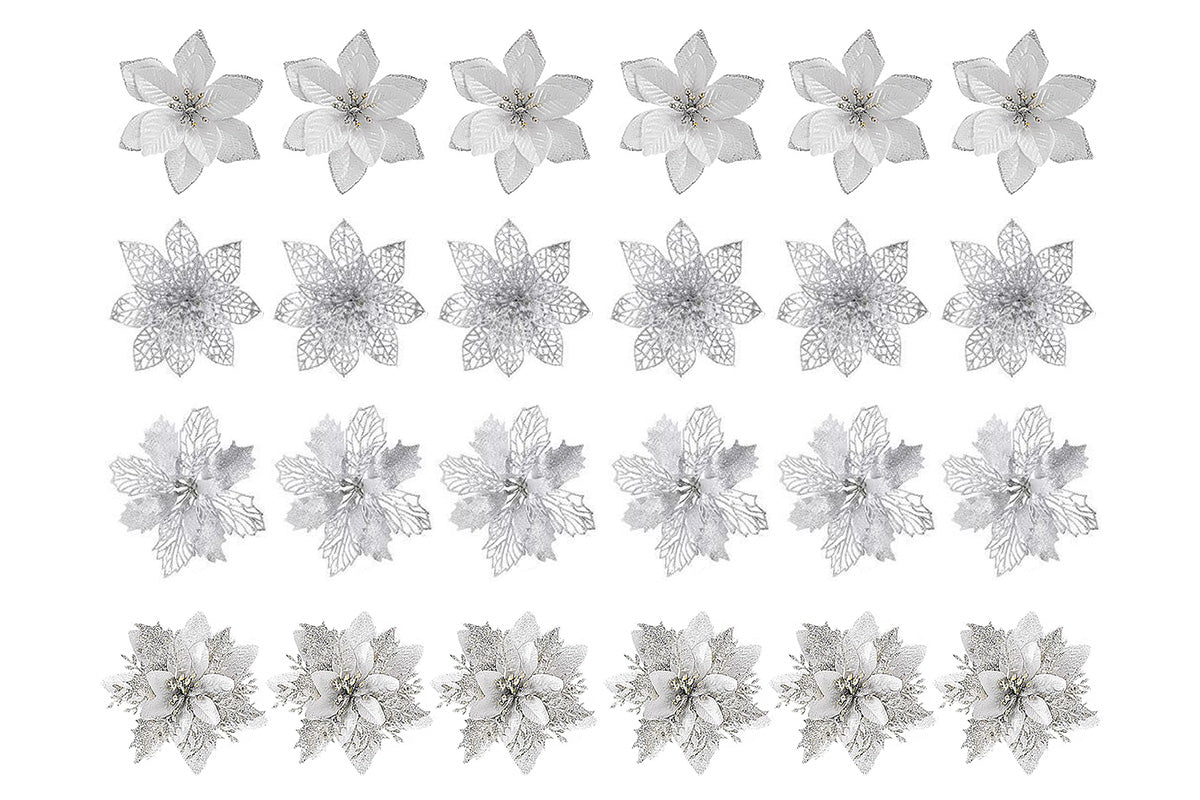 24Pcs Artificial Flowers Christmas Tree Decorations for Wreath Fireplace Stairs