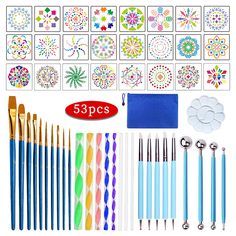 53Pcs Mandala Stencil Rocks Dot Painting Tool Kits