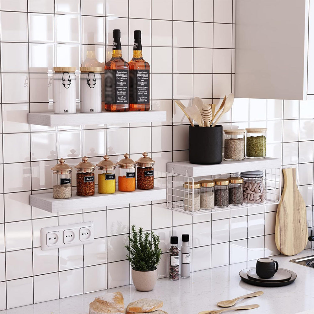 3 Tier Bathroom Shelf Wall Mounted Floating Shelf with Storage Basket