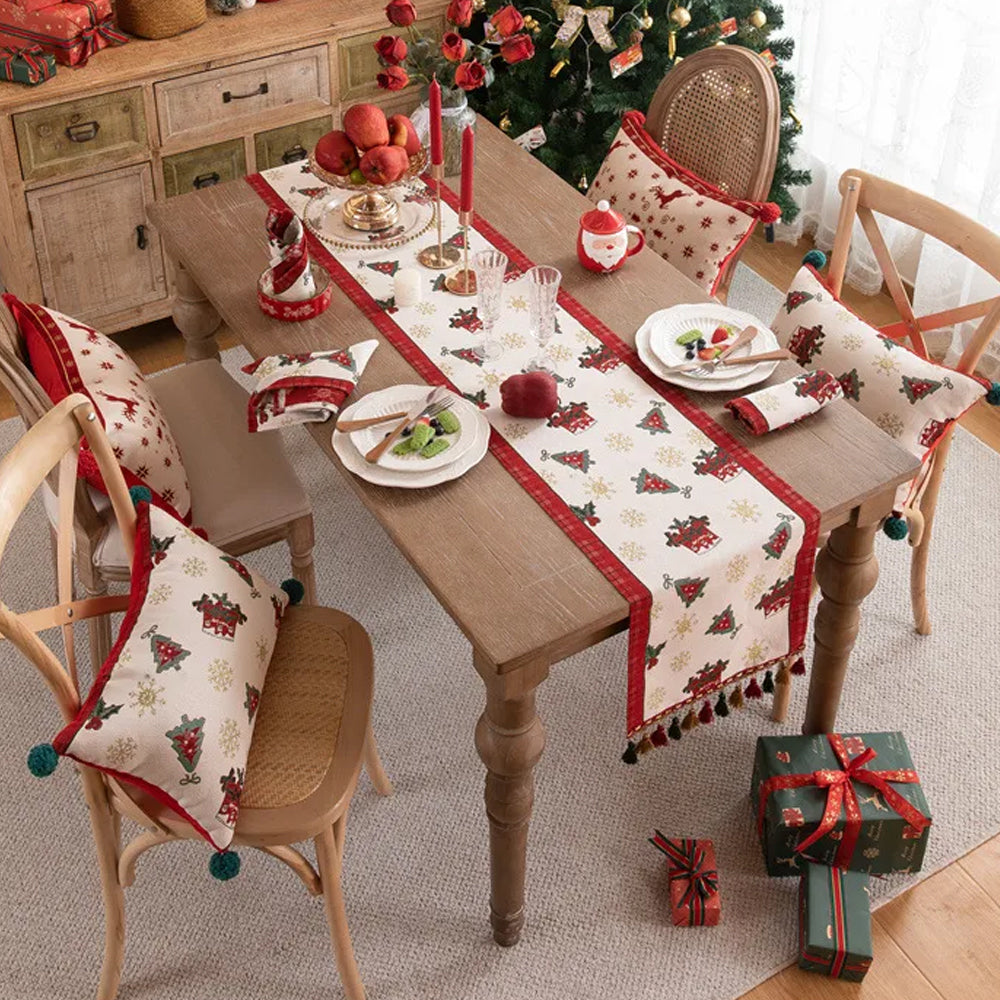 Christmas Jacquard Tassel Table Runner