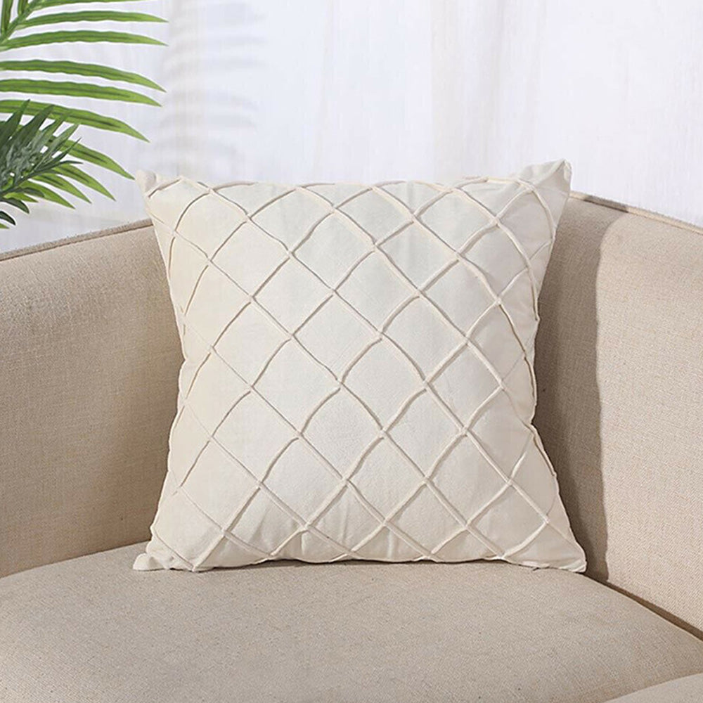 Velvet Rhombus Pleated Cushion Cover for Sofa Bedroom and Window Seat-Beige