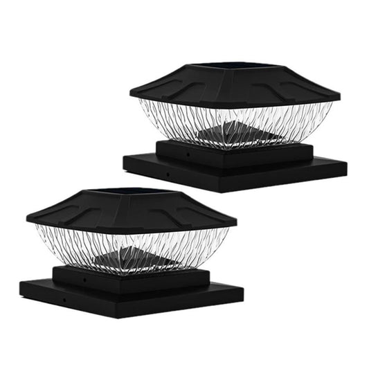 2Pcs 8LED 2 Modes Solar Powered Deck Fence Cap Lights for 4x4 5.5x5.5 Inch Posts
