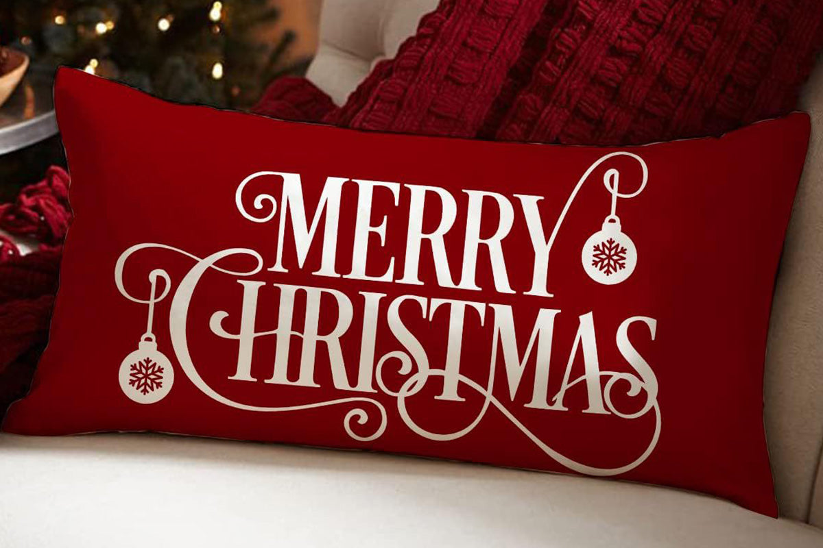 Merry Christmas Throw Pillowcase Rectangle Lumbar Winter Holiday Cushion Cover