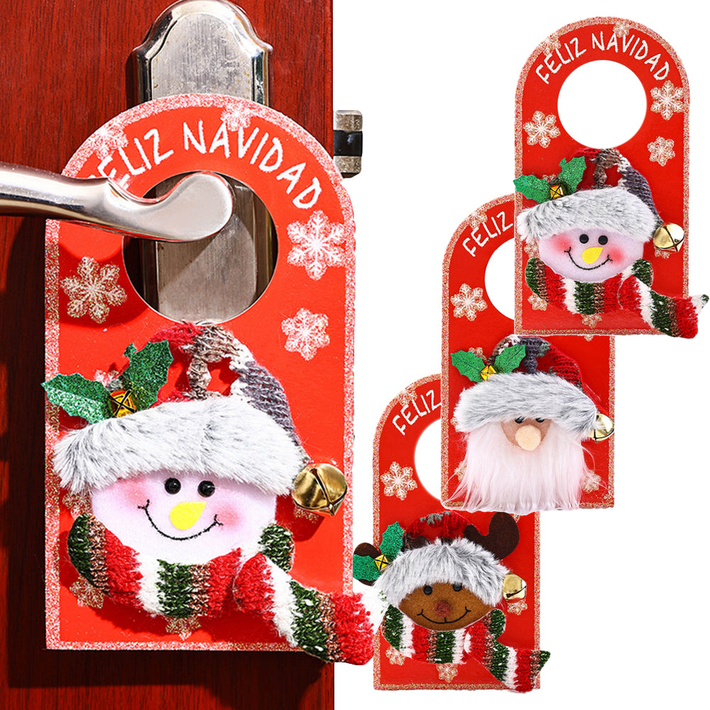 3Pcs Vintage Merry Christmas Door Knob Hanger Santa/Snowman/Elk For Holiday Nativity Tree Door Decor
