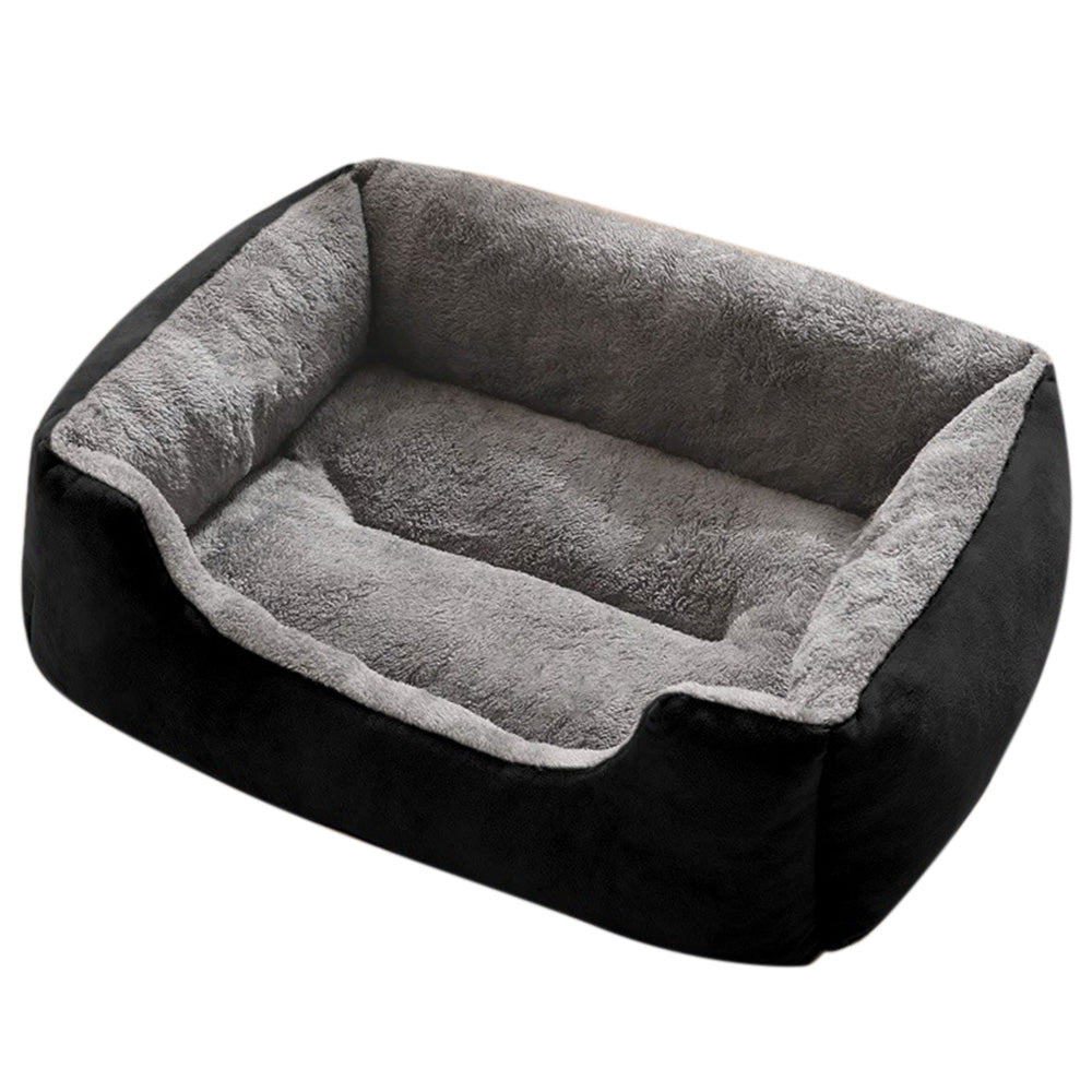 Rectangle Plush Pet Bed Dog Sofa Cozy Puppy Cat Bed-Black