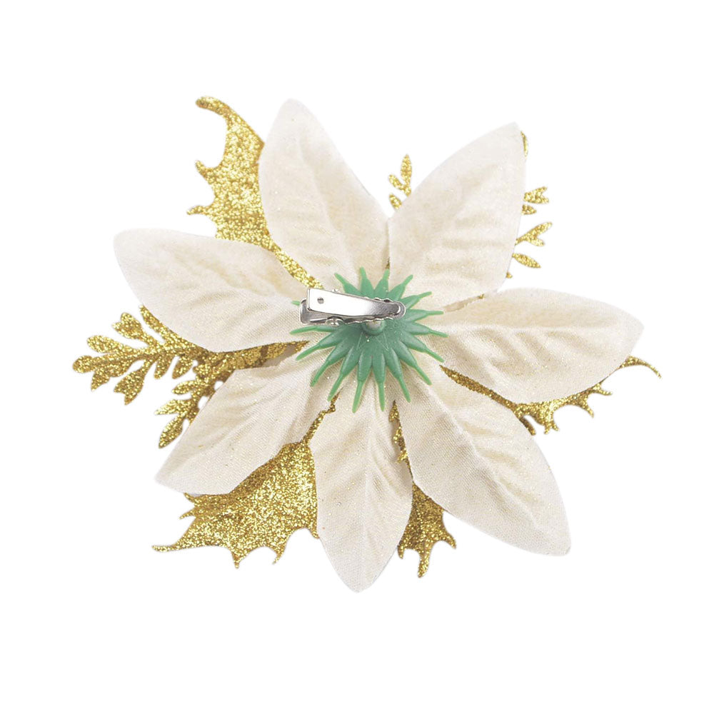 12Pcs Christmas Glitter Poinsettia Artificial Flower with Clip and Stem